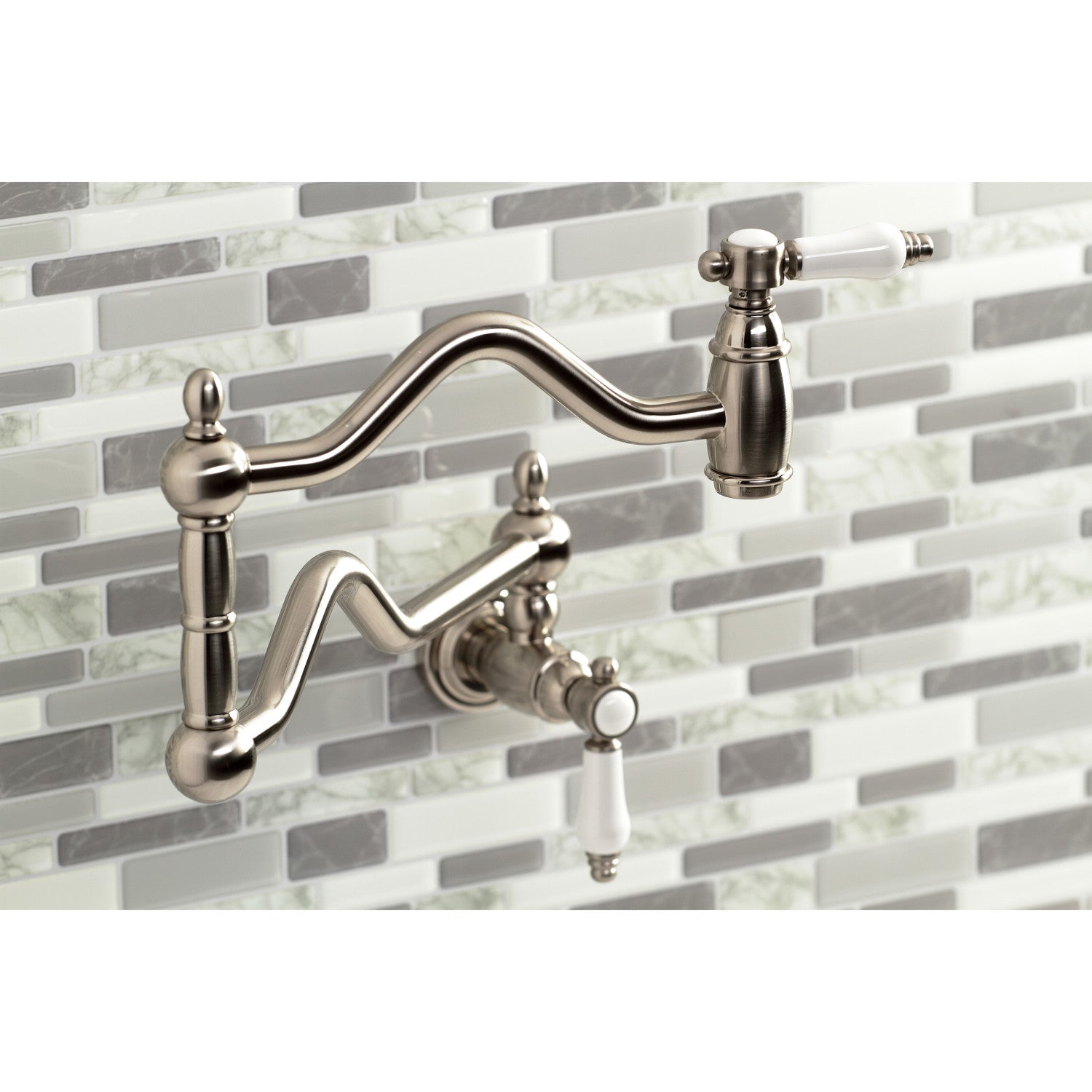 Bel Air KS2108BPL Brushed Nickel Two Handle Pot Filler Faucet - Ideal for Kitchen Sink, Stove, and Cooking Area