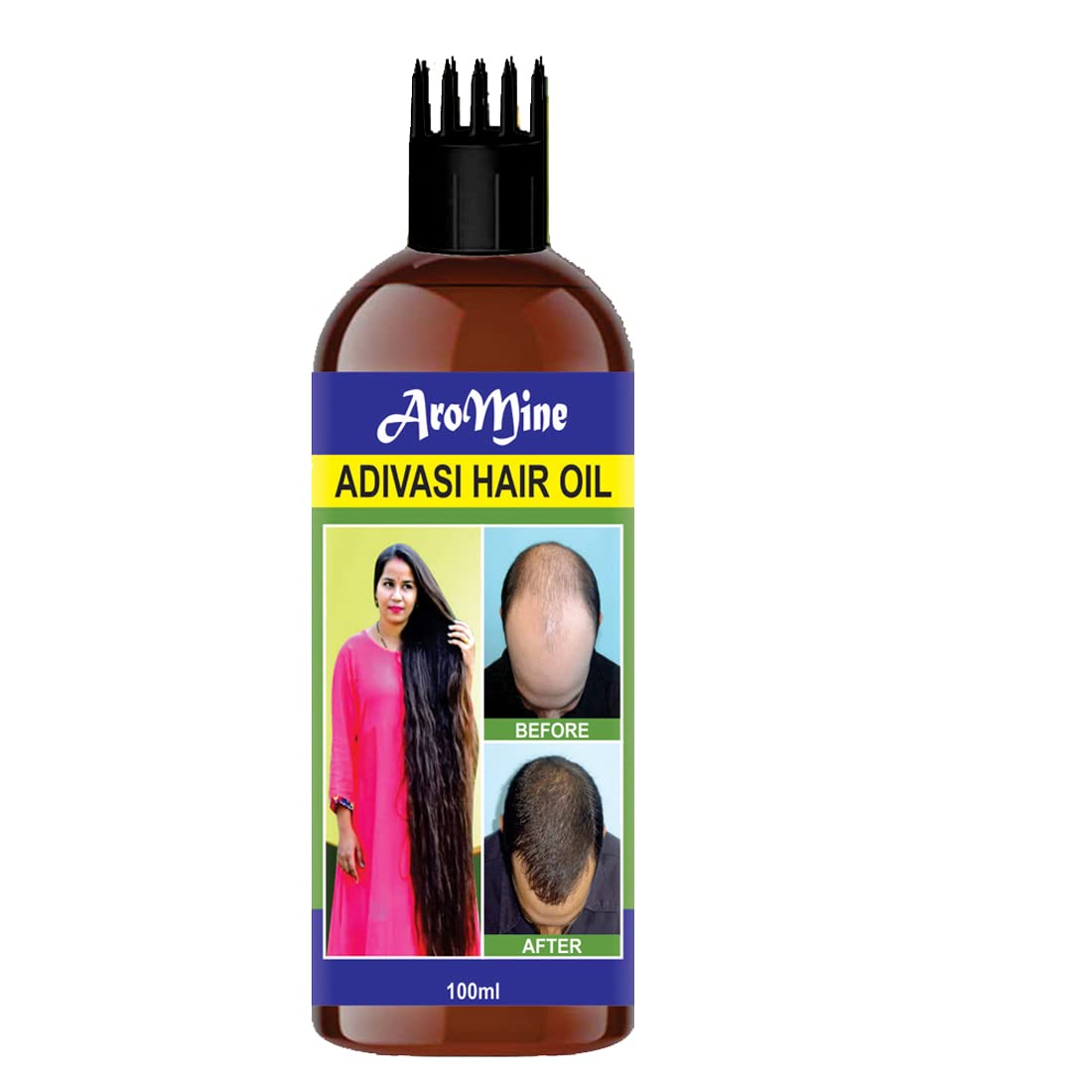 Aromine Adivasi Herbal Hair Oil for Hair Growth & Fall Control - 100ml with Comb Applicator | Natural Ayurvedic Treatment for Thicker, Stronger Hair | Perfect for Daily Scalp Massage & Hair Care Routine
