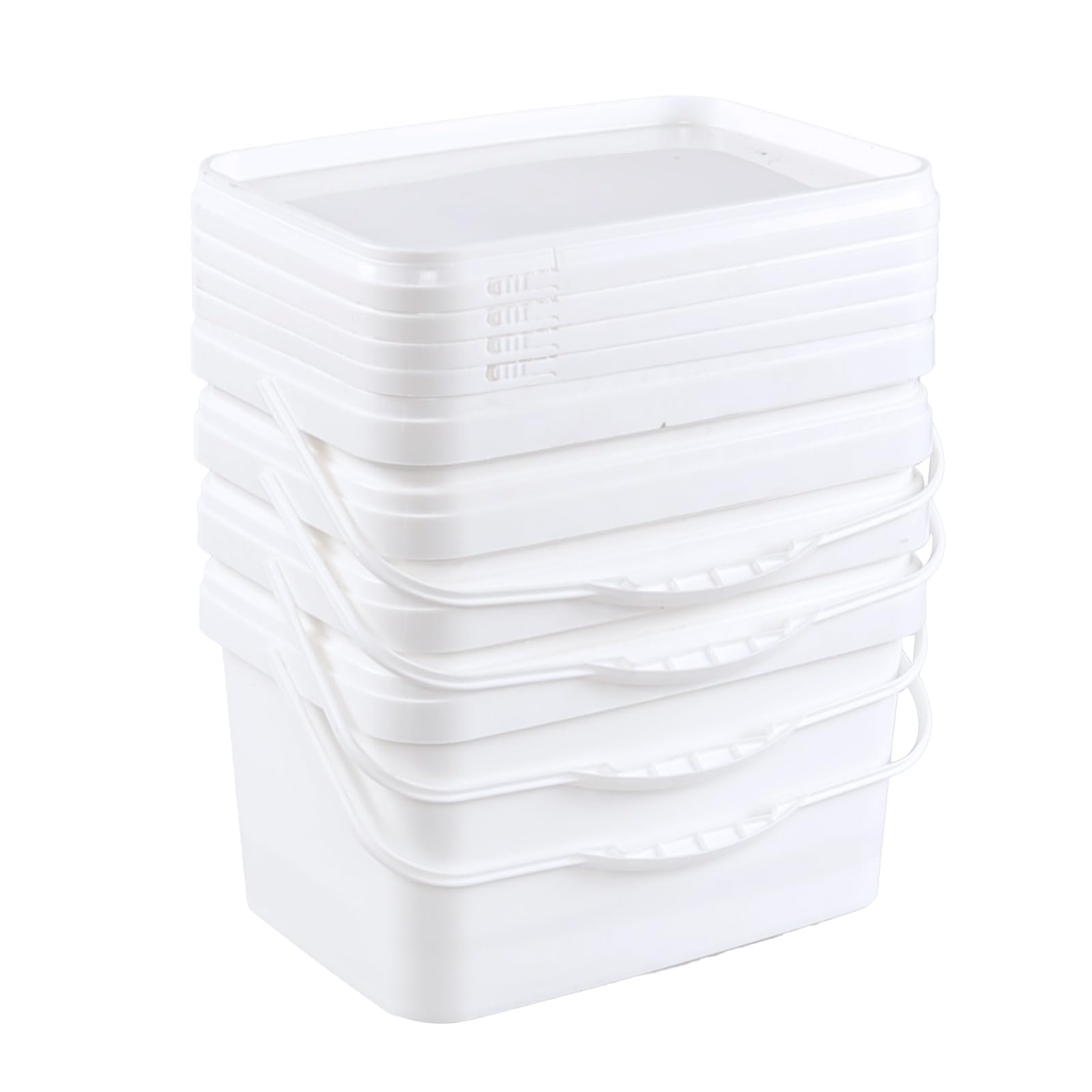 5 Gallon White Square Plastic Food Storage Bucket with Lid - Heavy Duty Rectangular Pail with Handle for Home, Kitchen, Garden & DIY Projects - Set of 4 (Ideal for Food Storage, Paint Mixing, Cleaning Supplies)