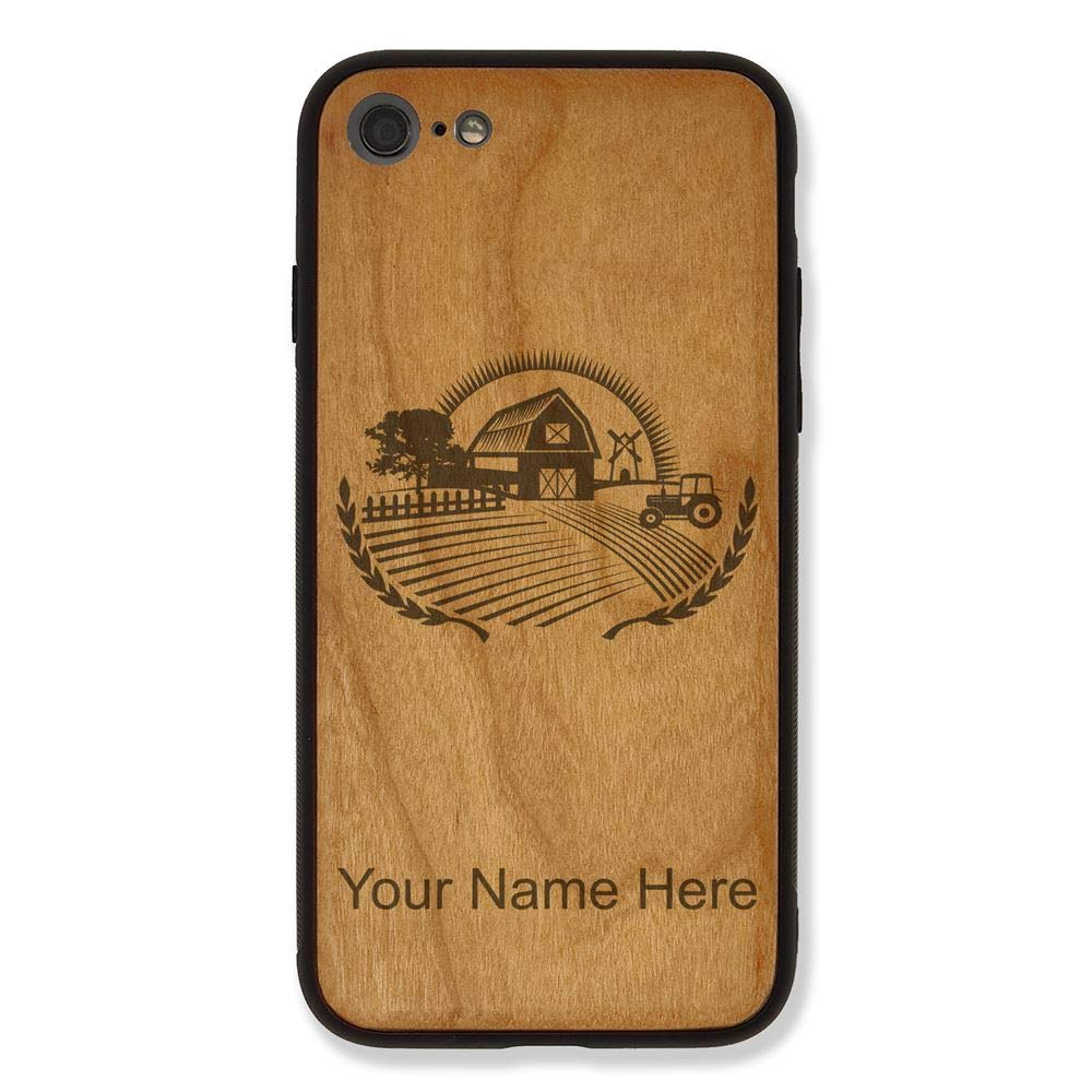 Premium Wooden Phone Case for iPhone 7 Plus & 8 Plus - Farm Design with Free Personalized Engraving (Cherry Wood) | Perfect Gift for Farmers & Nature Lovers