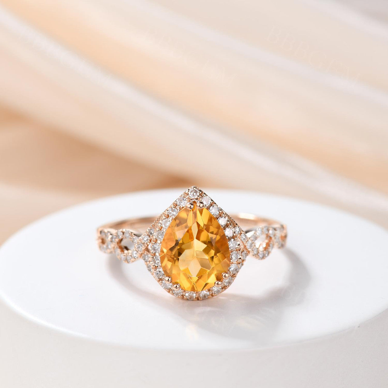 14K White Gold Yellow Citrine Engagement Ring - Handmade Pear Cut Halo Diamond Ring, 6x9mm November Birthstone Promise Ring for Women | Perfect for Proposals, Anniversaries & Special Occasions