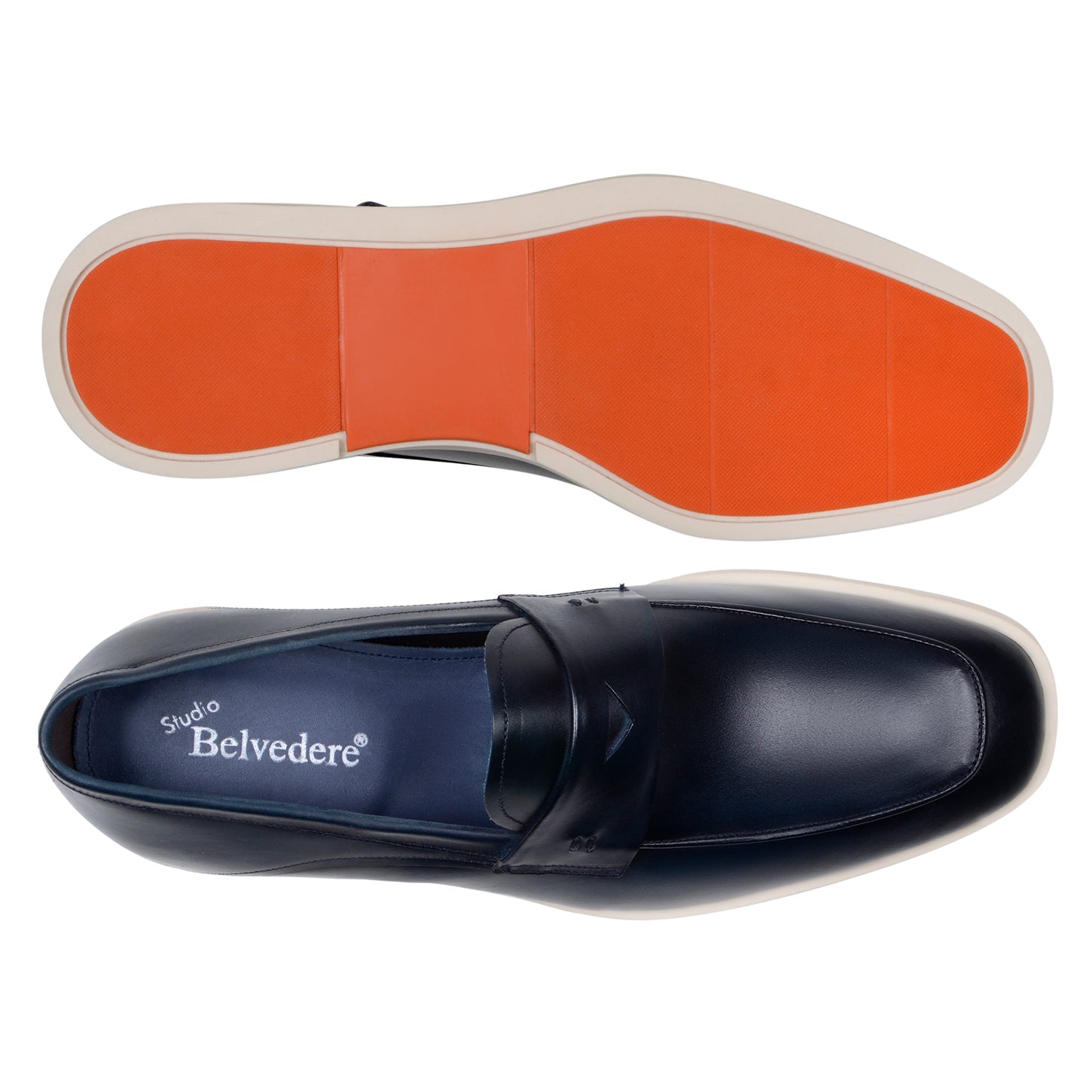 Belvedere Maurizio Hybrid Penny Loafer Dress Shoes for Men - Navy Blue Leather Business Casual Shoes - Perfect for Office, Weddings & Formal Events