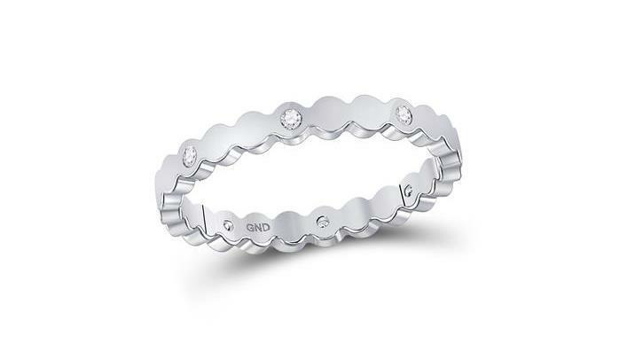 14K White Gold Diamond Bezel Women's Band Ring - 1/12 CTTW - Elegant Wedding, Anniversary & Everyday Jewelry Gift for Her