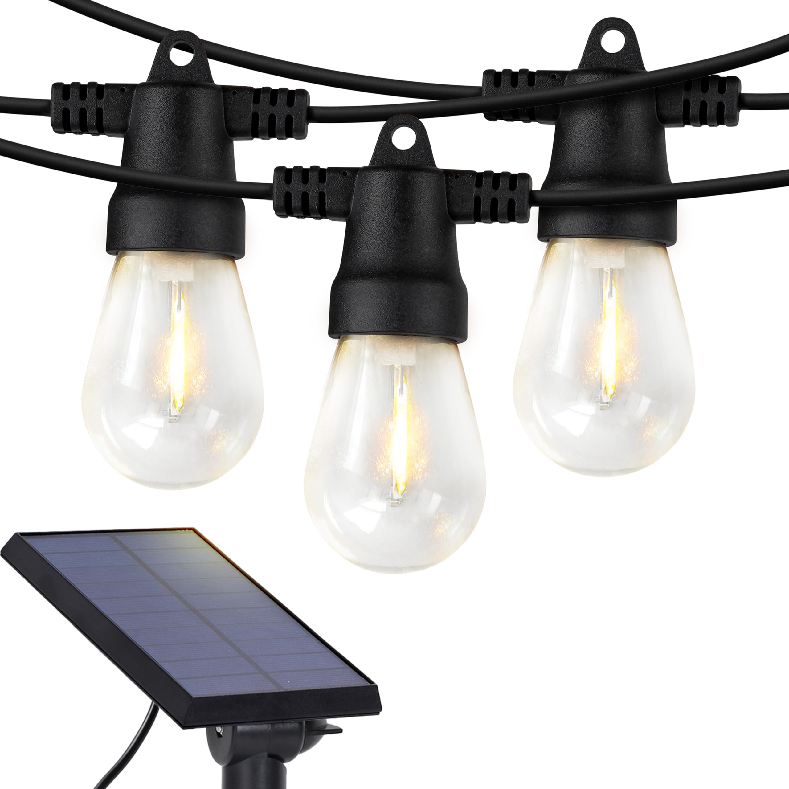 Brightech Ambience Pro Solar Powered Outdoor String Lights - 27 ft Commercial Grade Waterproof LED Patio Lights with 12 Shatterproof Edison Bulbs, 1W Soft White for Garden, Backyard, Deck, Porch & Outdoor Parties