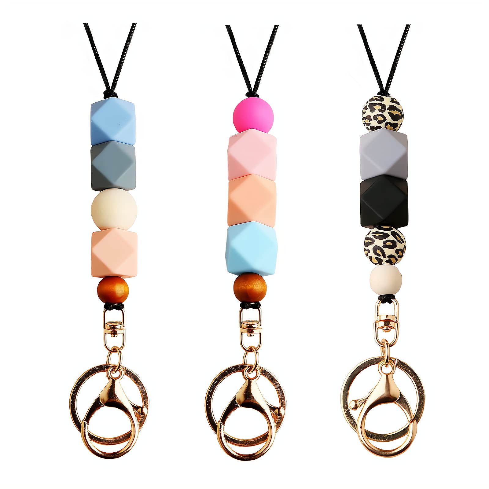 3PCS Beaded Breakaway Lanyards for ID Badges & Keys - Fashion Nurse Necklace for Women, Office & School Use