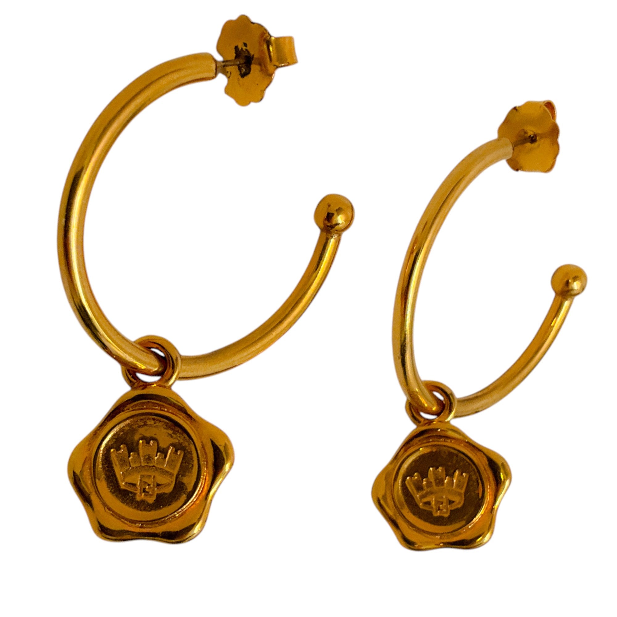 Vintage Fendi Gold Plated Hoop Charm Earrings for Women - Luxury Designer Jewelry for Parties, Weddings & Special Occasions