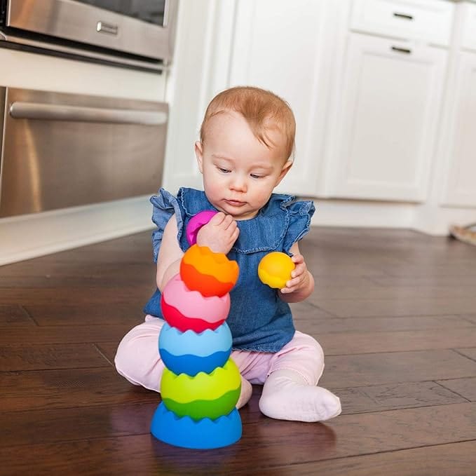 Fat Brain Toys Tobbles Stacking Game - Colorful Baby & Toddler Learning Toys for Motor Skills Development - Perfect for Playtime, Daycare & Early Education