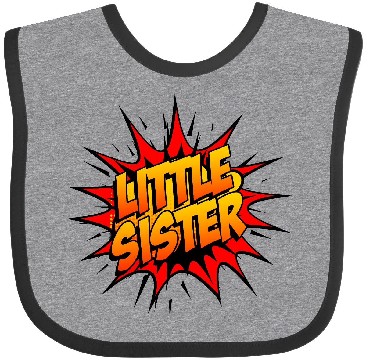 Inktastic Little Sister Super Hero Baby Bib - Cute & Soft Cotton Feeding Bib for Toddlers - Perfect for Mealtime, Daycare & Gifts