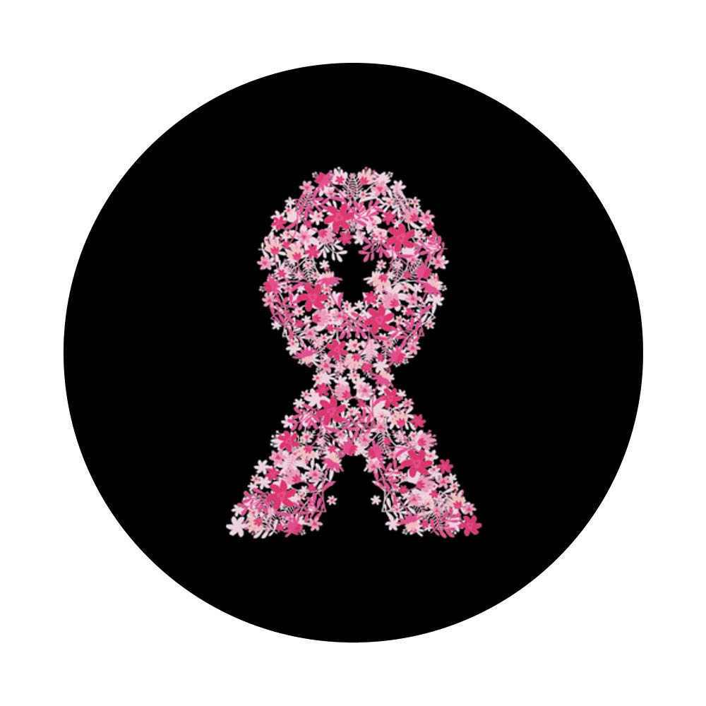 Pink Ribbon Floral PopSocket - Breast Cancer Awareness Swappable Grip for iPhone, Samsung & Tablets - Perfect Gift for Survivors, Supporters & Charity Events