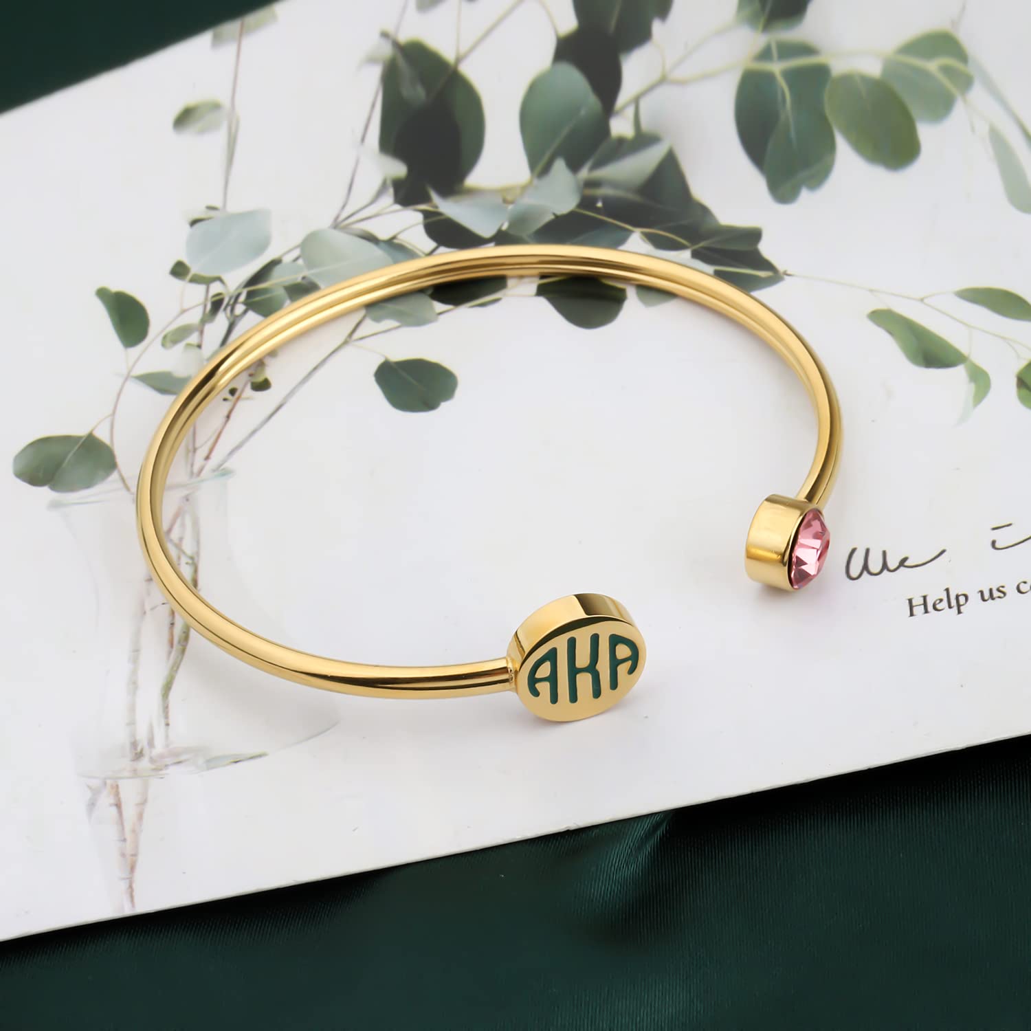 FAADBUK Sorority Pink Zircon & Green Bracelet - Elegant Graduation Jewelry for Women | Perfect for Sorority Events, Graduation Gifts & Everyday Wear