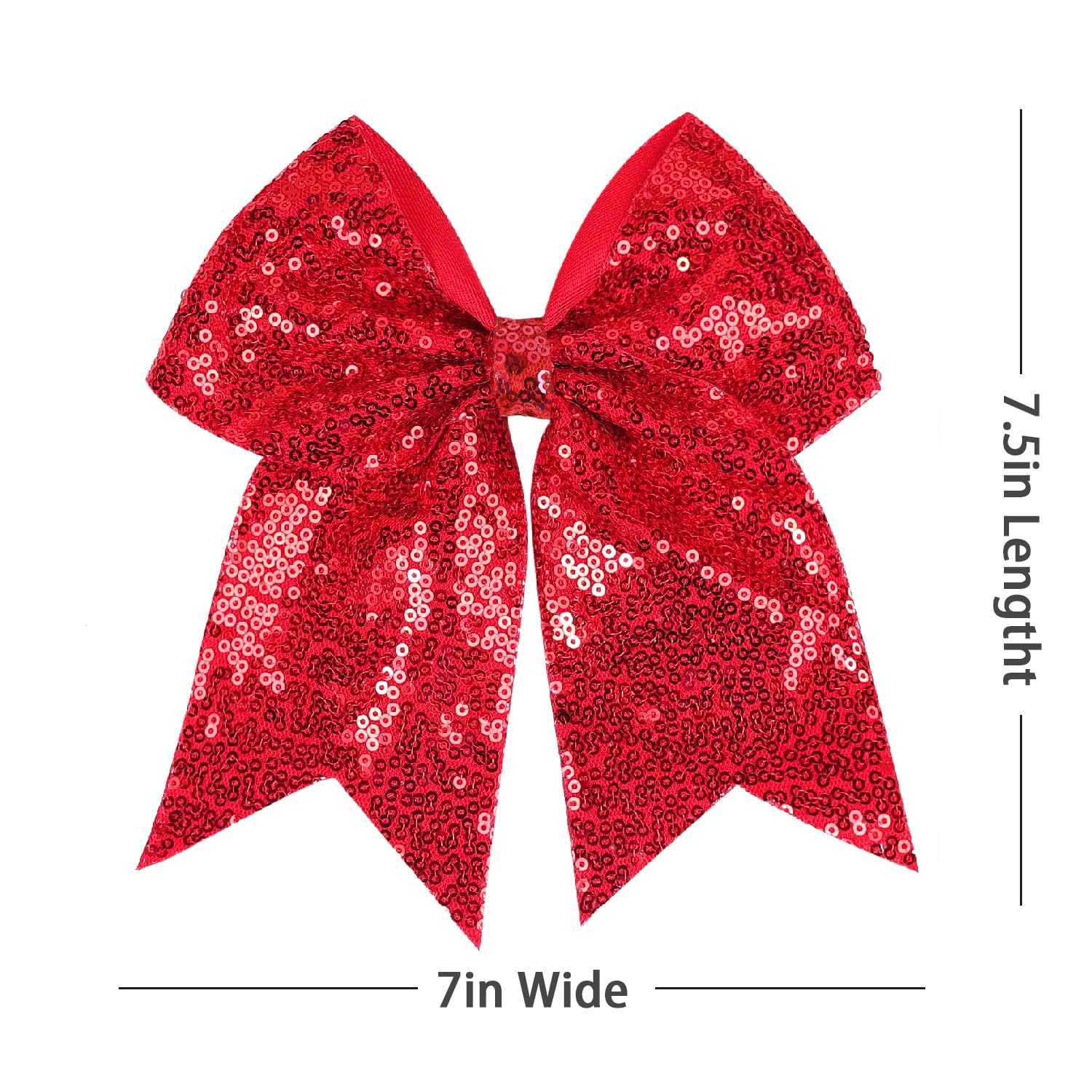 7 Inch Large Jumbo Glitter Cheer Bow Clip - Sequin Hair Bow with Tails for Girls & Teens - Perfect for Softball, Cheerleading Outfits & Uniforms (Red) - Great for Competitions, Games & School Spirit Events