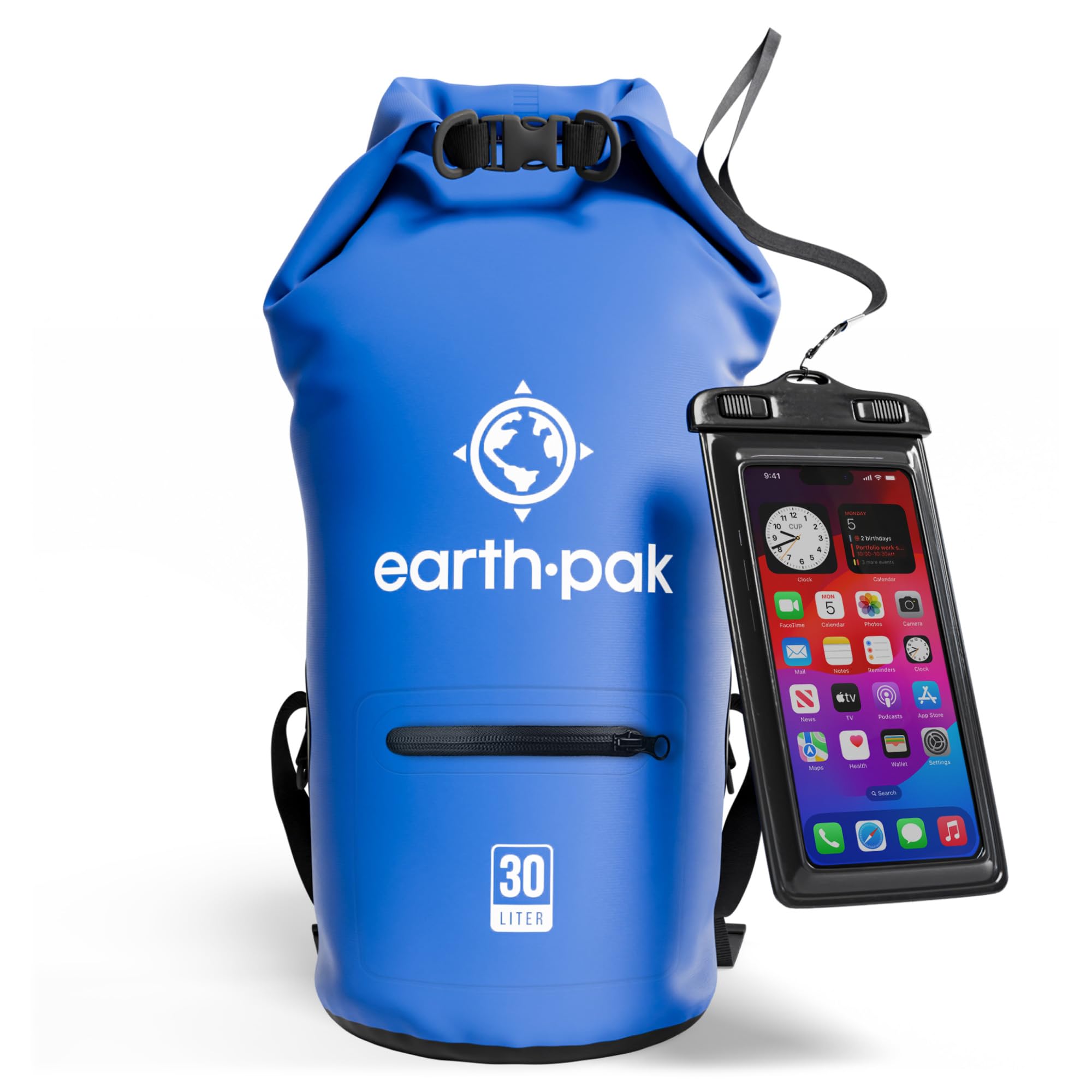 **Earth Pak Waterproof Dry Bag Backpack with Zippered Pocket - Keep Gear Dry for Kayaking, Boating & Swimming - Includes Waterproof Phone Case for Outdoor Adventures**