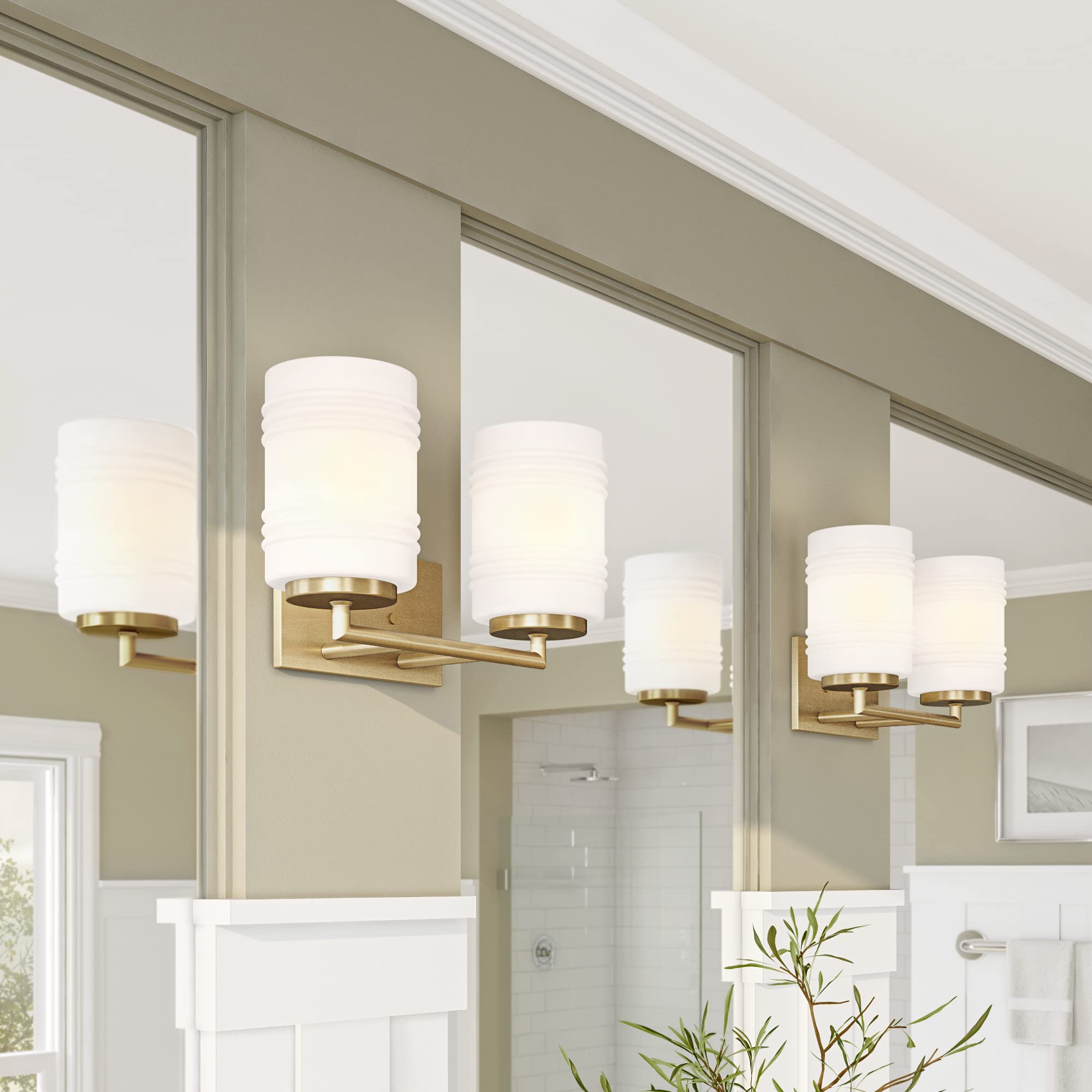 DESIGNERS FOUNTAIN Leavenworth 2-Light Bathroom Vanity Light Fixture in Brushed Gold - Modern Dimmable LED Lighting for Bathroom, Powder Room & Dressing Area (Model D257M-2B-BG)