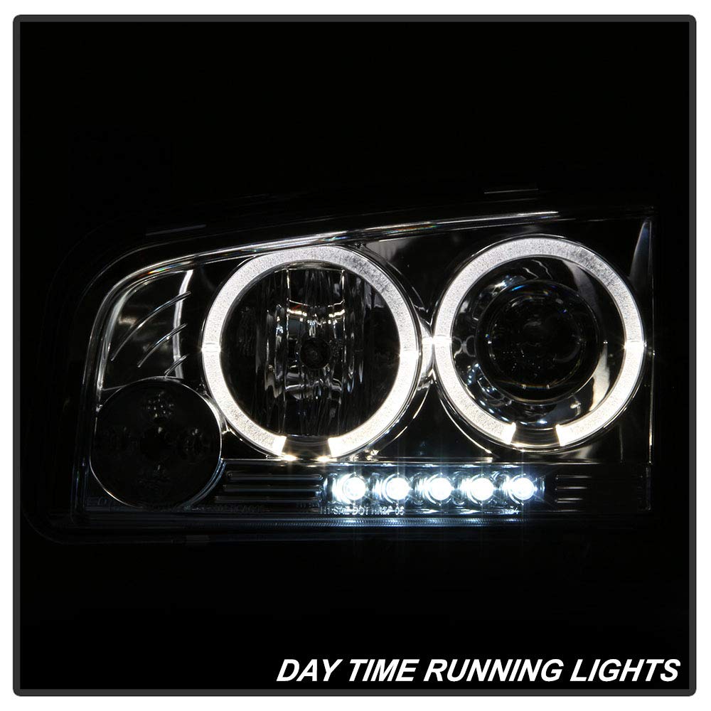 ACANII LED Halo Chrome Projector Headlights Assembly for 2006-2010 Dodge Charger - Durable Replacement Headlamps with Halo Rings (Driver & Passenger Side) - Upgrade Your Night Driving Visibility & Style