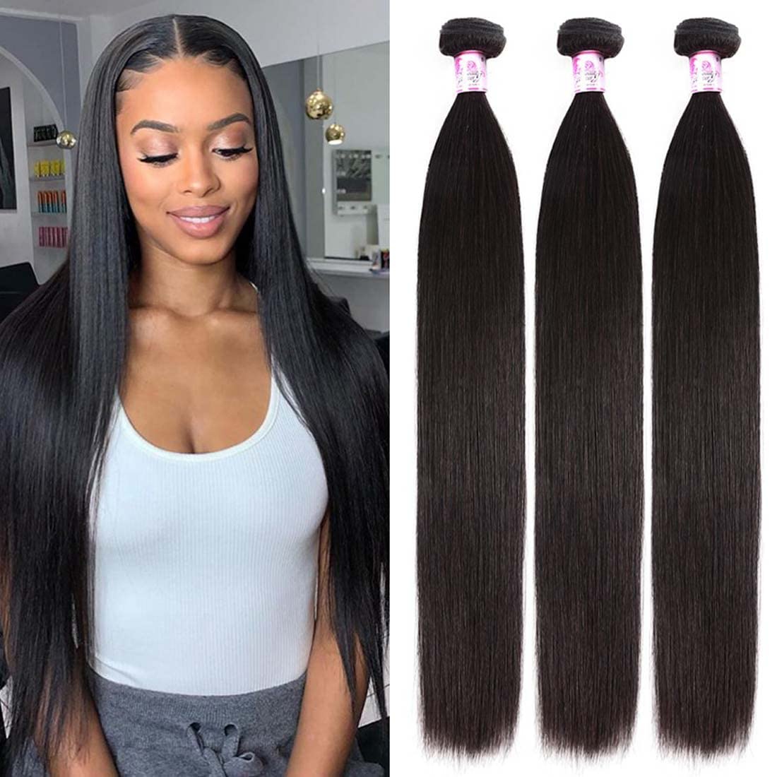 Beauty Forever Hair Brazilian Virgin Straight Hair Weaves - 3 Bundles 100% Unprocessed Human Hair Extensions (20 22 24 Inch) | Natural Color, Can Be Dyed & Bleached | Perfect for Daily Styling, Salon Use & Special Occasions
