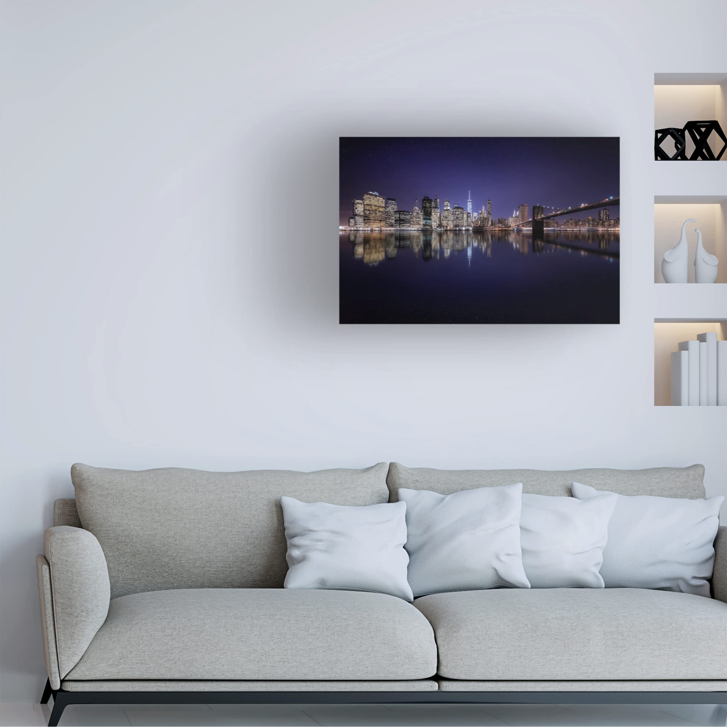 Trademark Fine Art 'Night Over Manhattan' Canvas Print by Jorge Ruiz Dueso - Stunning NYC Skyline Wall Art for Living Room, Office & Home Decor