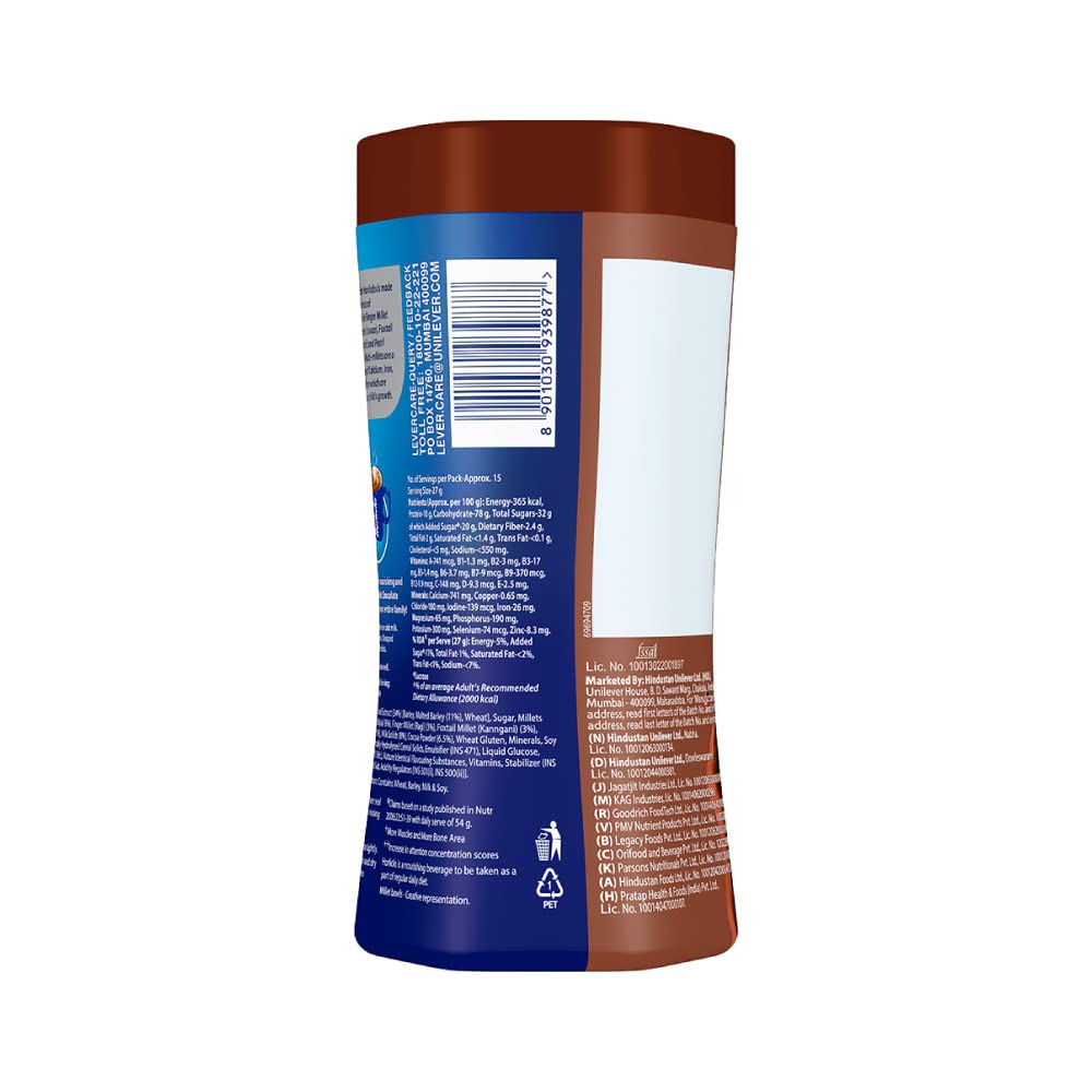 Horlicks Millet Chocolate Drink Mix - 400g Jar - Rich & Creamy Malt Beverage for Energy & Relaxation - Perfect for Breakfast, Nighttime, or Post-Workout Recovery