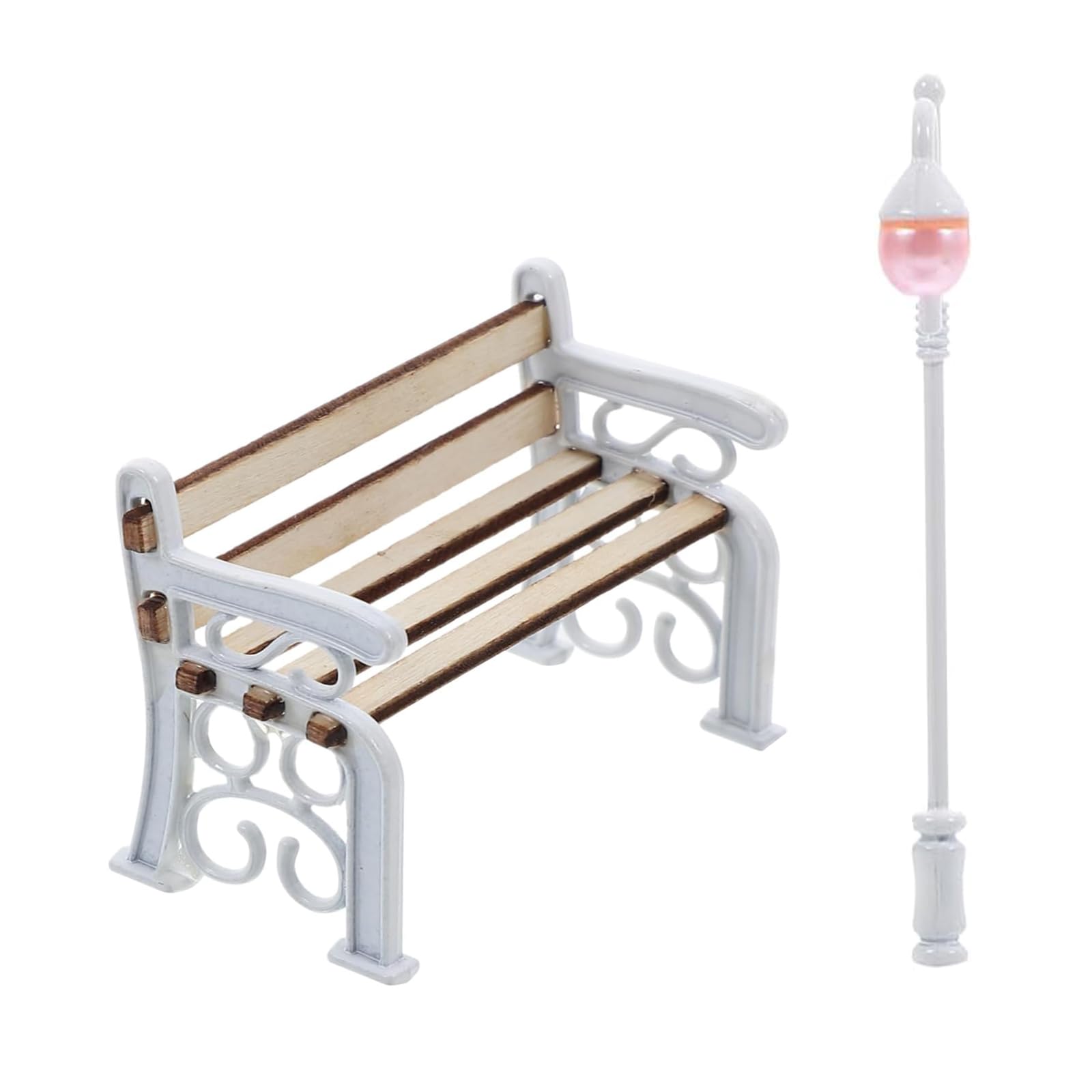 Miniature Park Bench & Street Lamp Set - Dollhouse Micro Landscape Accessories, Fairy Garden Decor for Miniature Scenes - Perfect for Dollhouse Displays, Fairy Gardens & DIY Miniature Projects