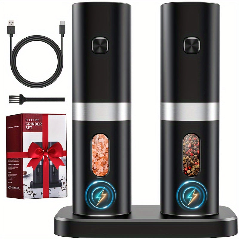 Mpow 2-Pack Electric Salt and Pepper Grinder Set - Rechargeable Battery Operated Spice Mill with Adjustable Coarseness - Perfect for Kitchen, Dining Table & Outdoor Cooking