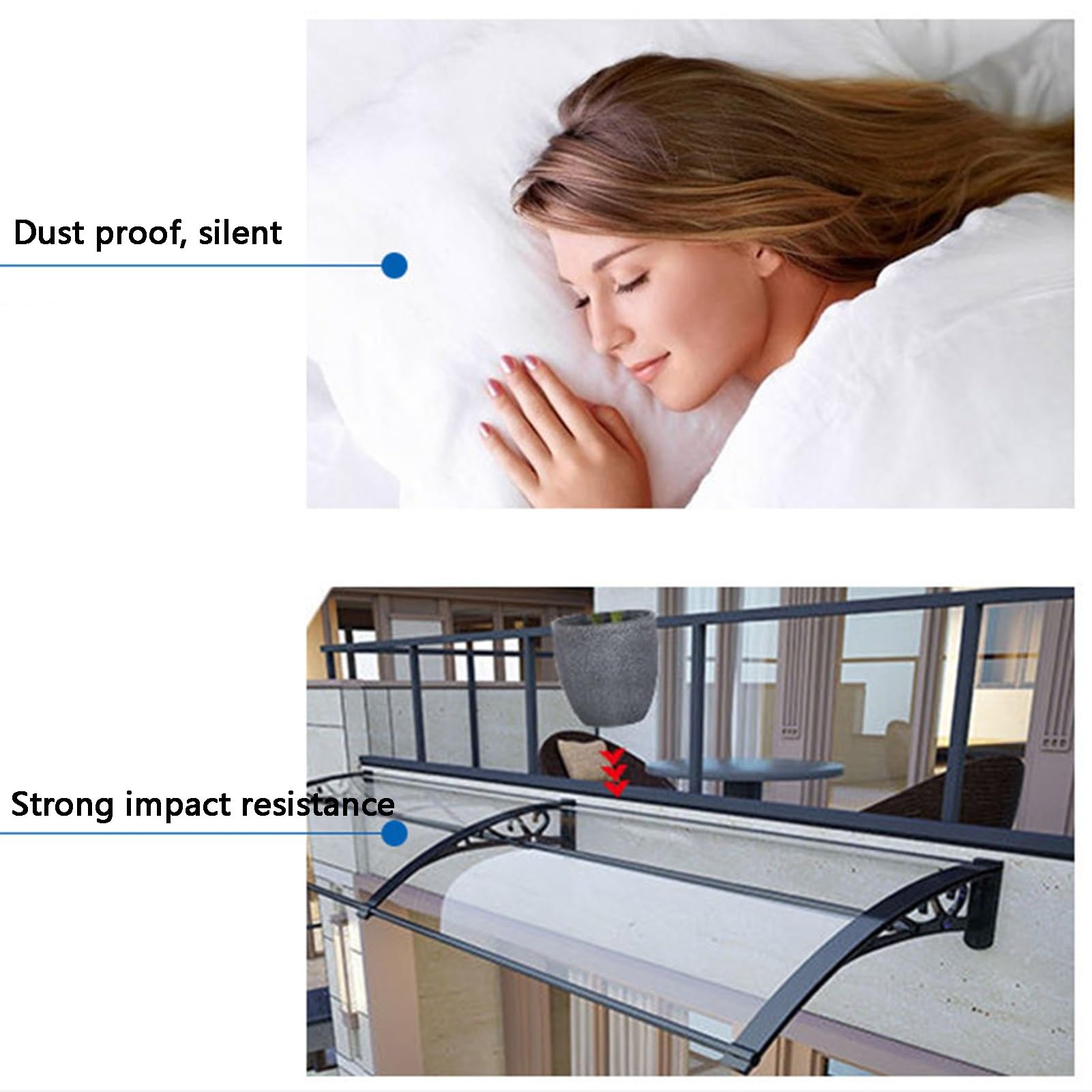 Clear Polycarbonate Patio Door Canopy Cover - 60x180cm (23.6x70.9in) Waterproof Window Awning with UV Protection - Perfect for Outdoor Doors, Windows, and Balcony Shelter from Sun & Rain
