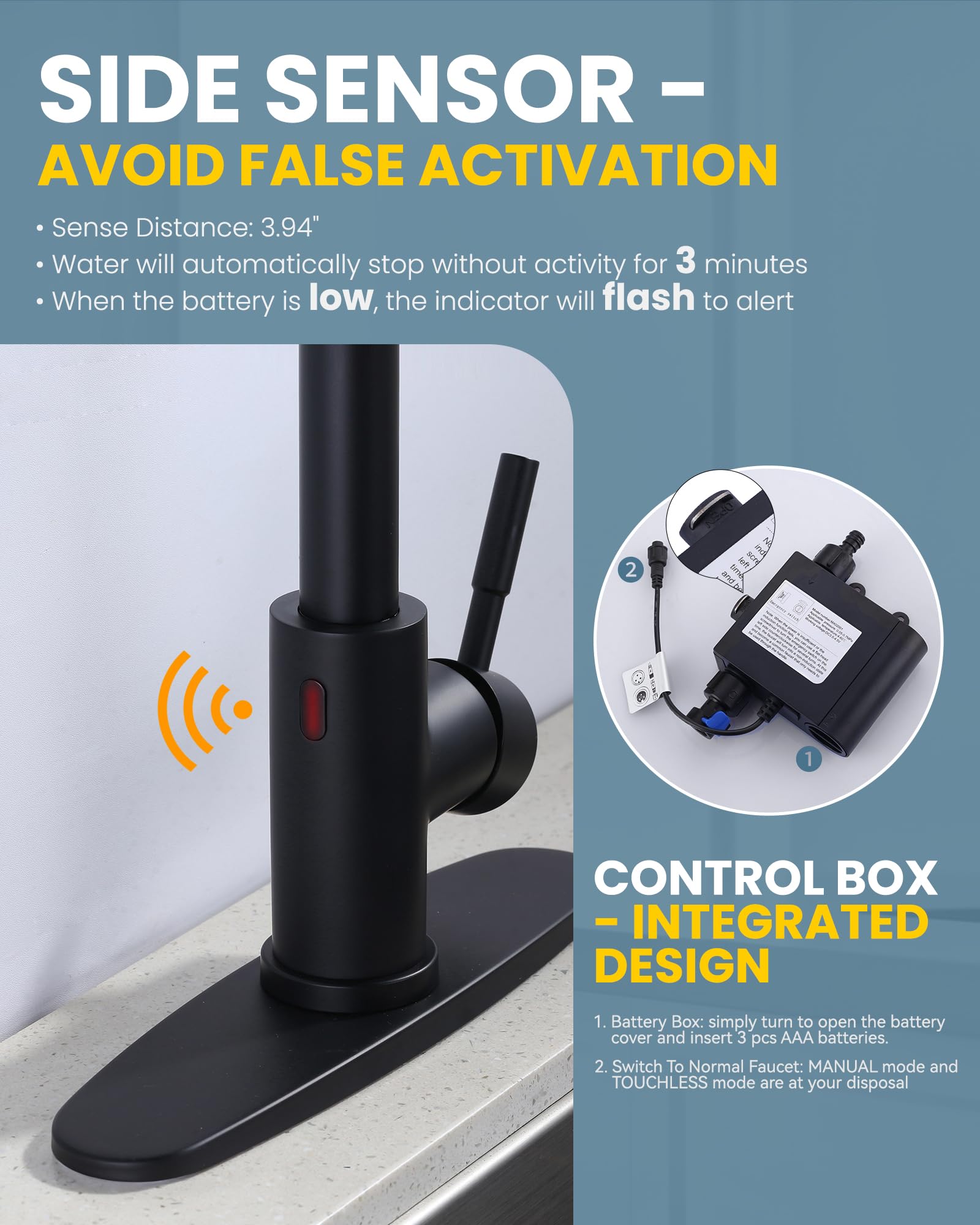 Smart Motion Sensor Touchless Kitchen Faucet with Pull Down Sprayer - Matte Black Stainless Steel 1 or 3 Hole Single Handle Sink Faucet - Ideal for Modern Kitchens, Commercial Spaces & ADA Compliant Installations