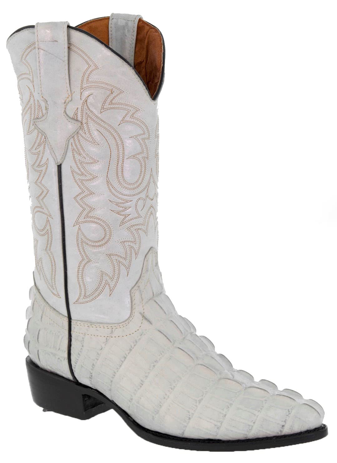 Men's Off-White Western Leather Cowboy Boots with Crocodile Print - Stylish Rodeo & Country Fashion for Casual Wear, Parties & Western Events