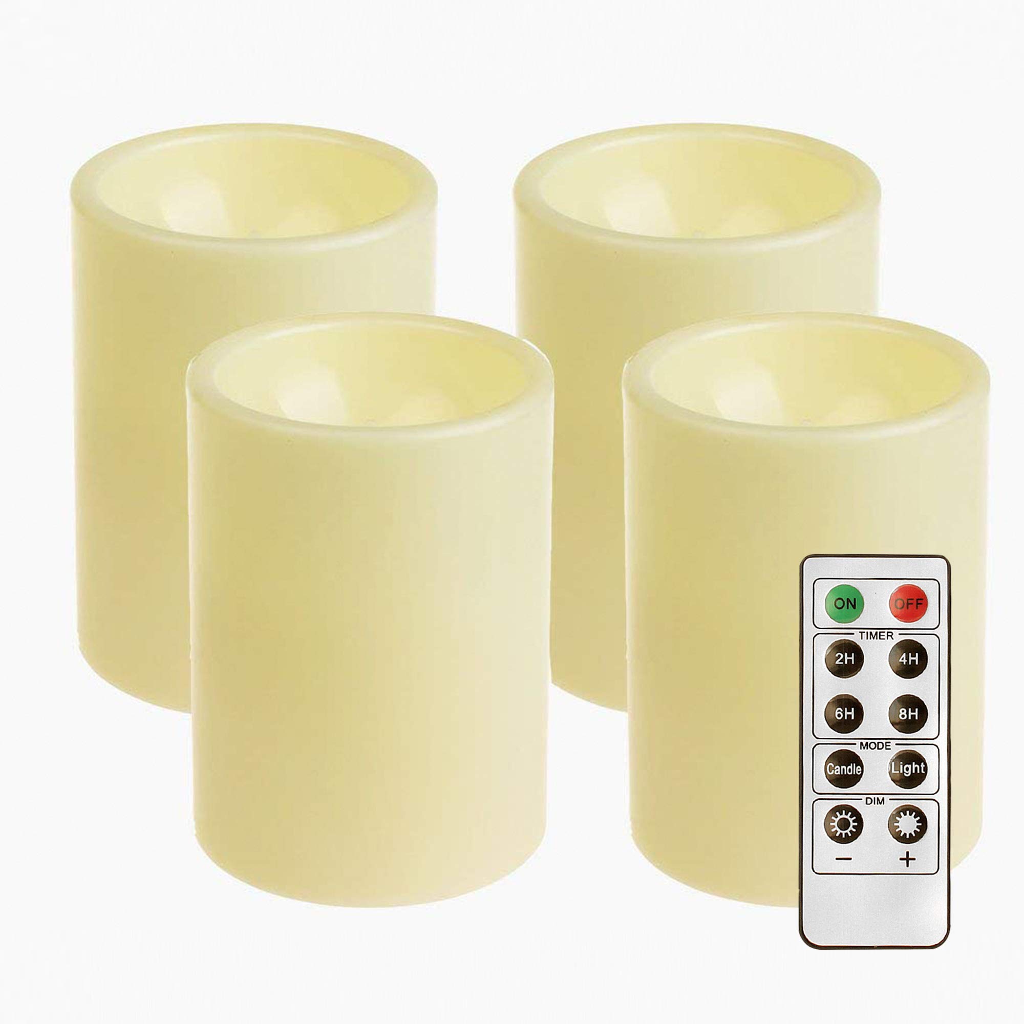 4 Pack Battery Operated Flameless LED Flickering Candles with Remote & Timer - 3x4 Inch Ivory Plastic Pillar Candles for Home Decor, Wedding, Party, Christmas Indoor & Outdoor Lighting