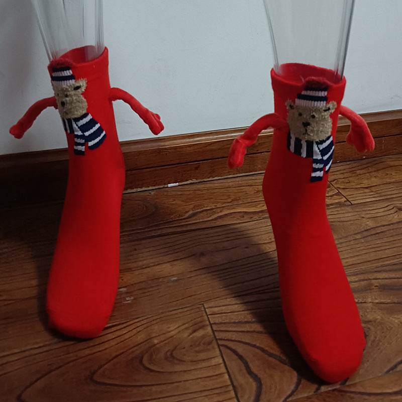 Cozy Christmas Socks for Hand Holding - Warm Holiday Couple Socks for Christmas Gifts, Stocking Stuffers & Romantic Winter Nights