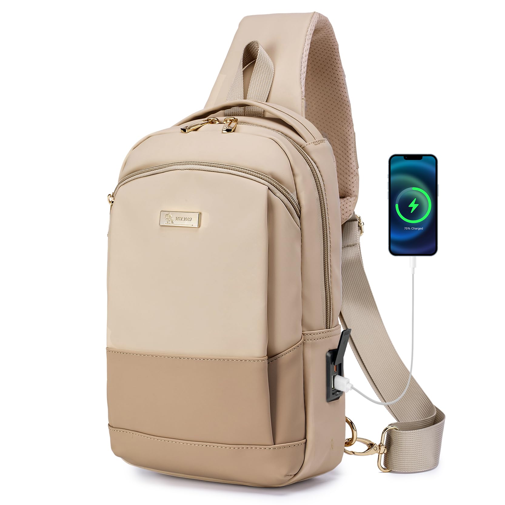 Anti-Theft Sling Bag for Women & Men - Crossbody Chest Backpack with USB Charging Port - PU Leather Shoulder Daypack for Travel, Outdoor, Sports & Casual Use