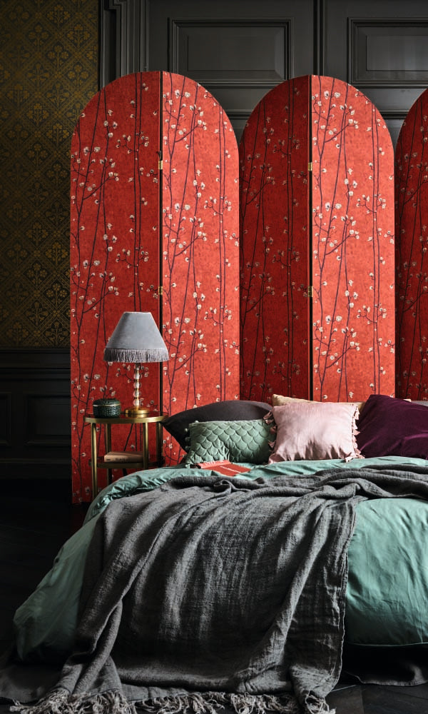Bright Red Plum Branches Wallpaper R6015 - Elegant Floral Peel and Stick Wallpaper for Home Decor, Bedroom, Living Room, Office | Self-Adhesive & Removable