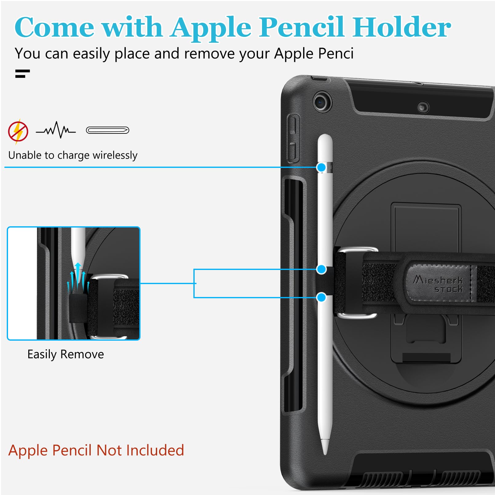 Premium Shockproof iPad Case for iPad 6th/5th Gen & iPad Air 2 (9.7 Inch 2018/2017 Models) - Heavy Duty TPU Protective Cover with Built-in Stand, Handle, Shoulder Strap & Apple Pencil Holder - Perfect for Work, Travel and School Use - Black