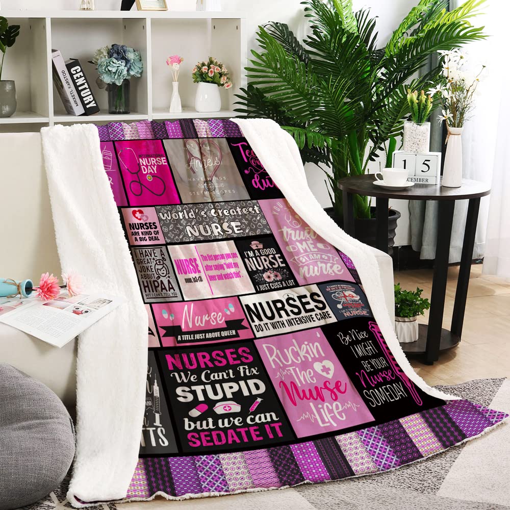 **Premium Nurse Throw Blanket - Soft Fluffy Sherpa Blanket for Women, Nursing Students & School Nurses - Cozy Warm Gift for Nurse Week, Appreciation & Holidays - Perfect for Bed, Office, Couch & Relaxation**