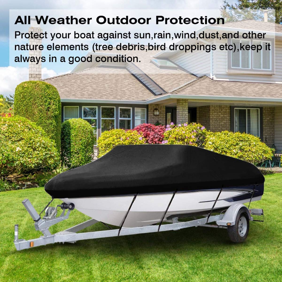 Heavy Duty 420D Waterproof UV-Resistant Boat Cover - Fits V-Hull, Tri-Hull, Pro-Style, Fishing & Bass Boats - All-Weather Protection for Trailering & Storage