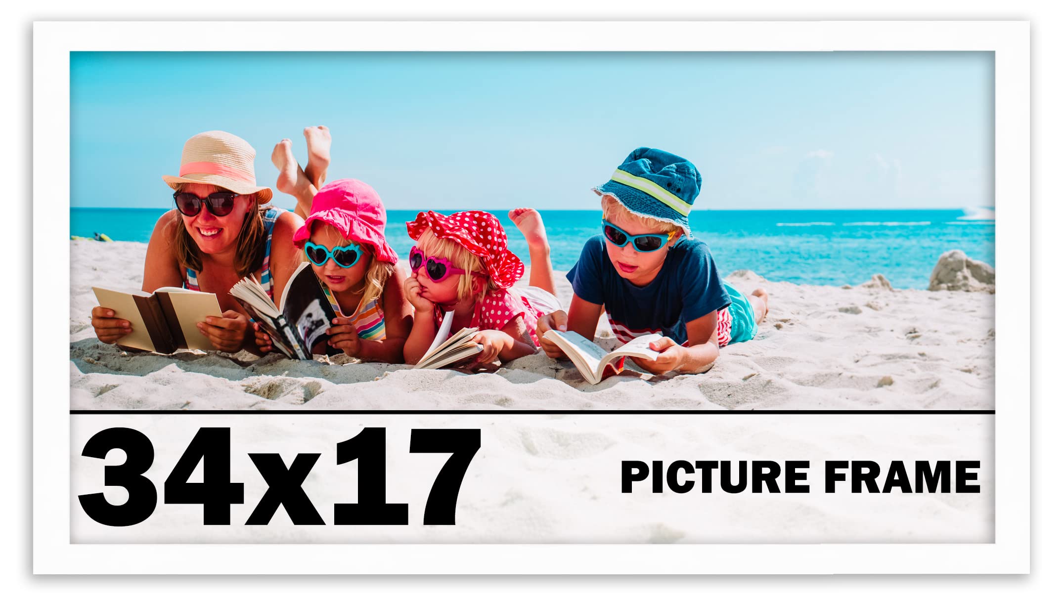 34x17 Inches White Wood Picture Frame - Perfect for Displaying Artwork, Photos, and Posters in Home, Office, or Gallery Decor
