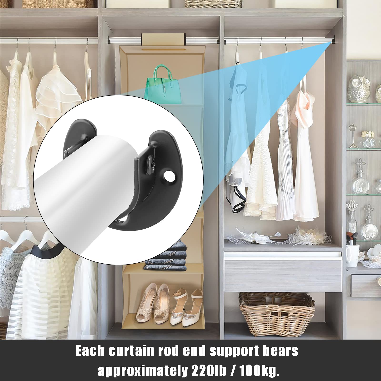 4PCS Heavy Duty Black Stainless Steel Closet Rod Bracket Set - 1