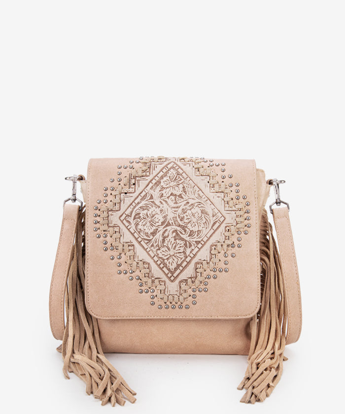 Montana West Tooled Fringe Flap Crossbody Purse for Women - Stylish Leather Shoulder Bag with Western Design - Perfect for Daily Use, Travel & Outdoor Events
