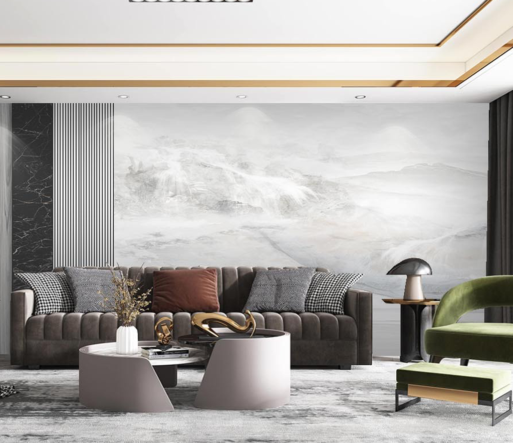 Premium White Fog Stone Marble Wallpaper Murals - Elegant Peel & Stick Wall Covering for Living Room, Bedroom, Office Decor