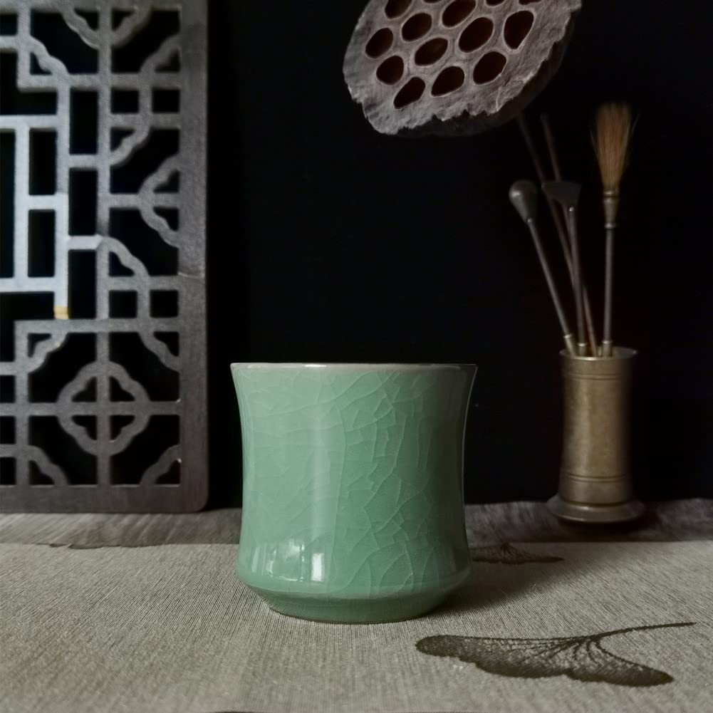 5.5oz Porcelain Tea Cups - Chinese Celadon Army Green Grack - Elegant Coffee, Tea & Beer Drinking Cups - Perfect for Home, Cafe & Gift Giving