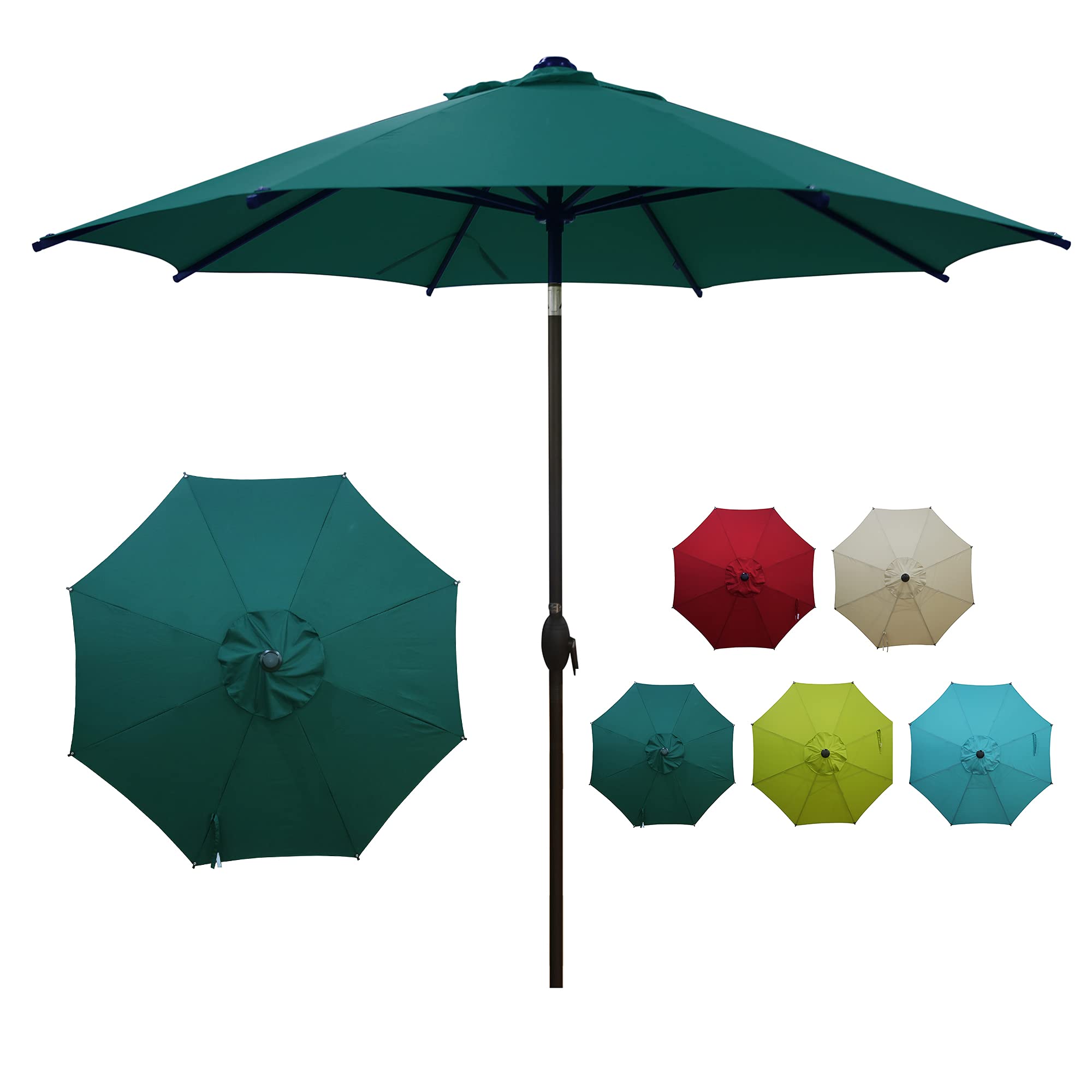 ABBA Patio 9ft Outdoor Market Umbrella with Auto Tilt & Crank - Heavy Duty Steel Frame, 8 Ribs, Dark Green - Perfect for Garden, Deck, Poolside, Backyard & Patio Dining