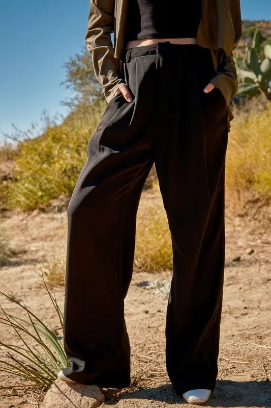 High Waist Front Pleat Wide Leg Pants for Women - Comfortable Office & Casual Trousers - Perfect for Work, Travel & Everyday Wear