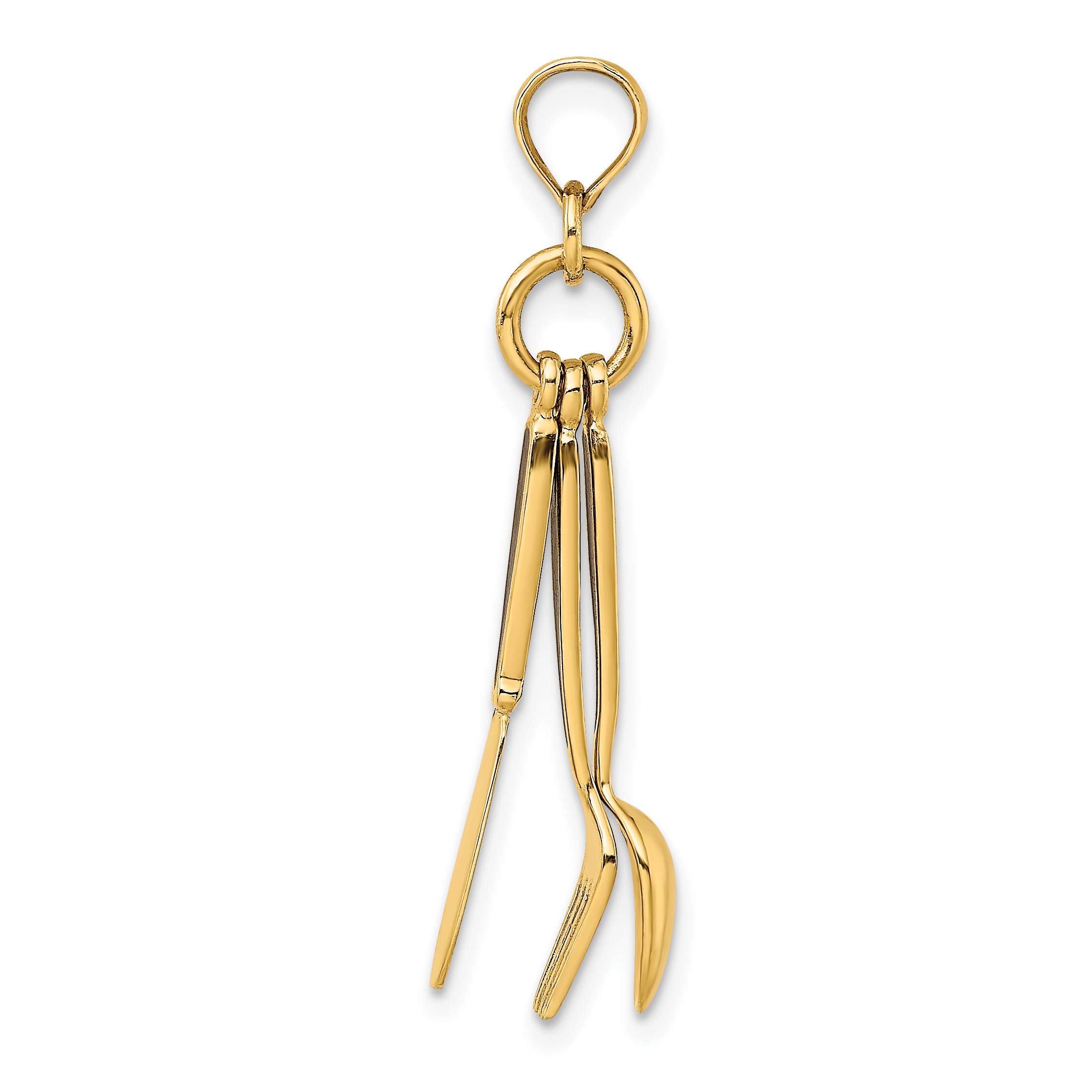 14K Solid Yellow Gold Knife Fork Spoon Necklace - Elegant Dangling Pendant Charm for Women - Perfect for Dining Out, Date Nights, and Unique Gift Giving