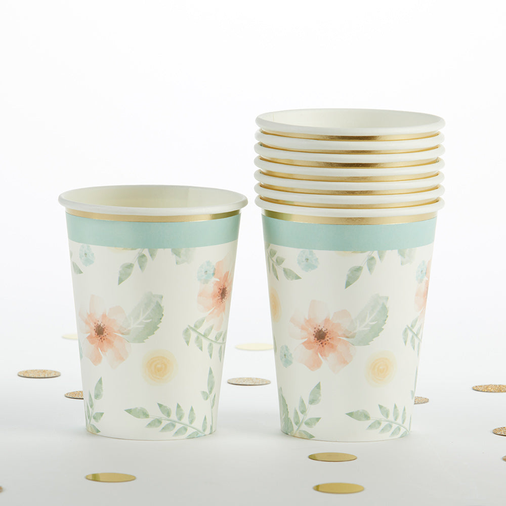 16-Pack Geometric Floral Design 8 oz Disposable Paper Cups - Perfect for Parties, Weddings, and Home Decor