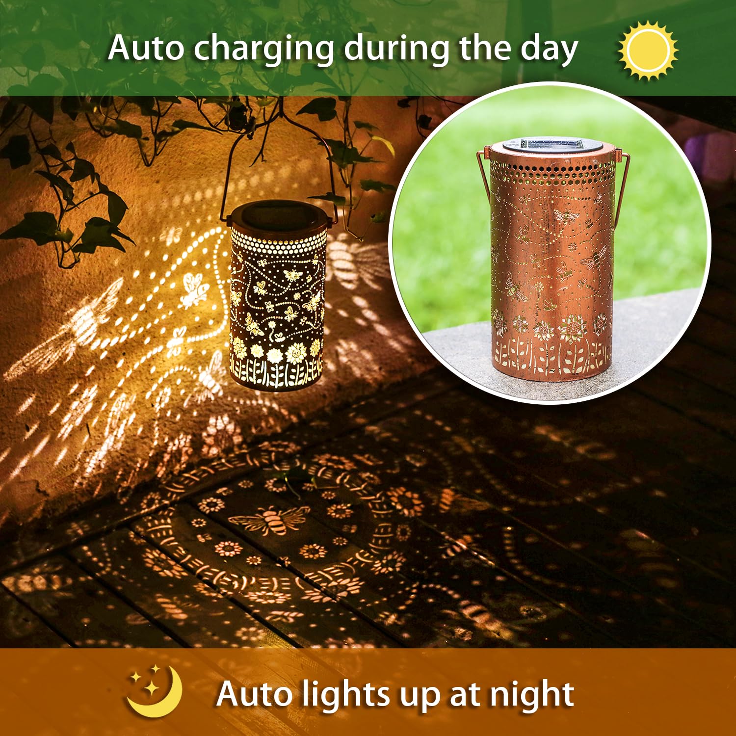 Solar Powered Bee Lanterns - Waterproof Outdoor Hanging Lights with Honeybee Design for Garden, Patio, Yard Decor | Perfect for Pathway Lighting, Tabletop Decoration & Landscape Accents | Ideal Gift for Women & Men