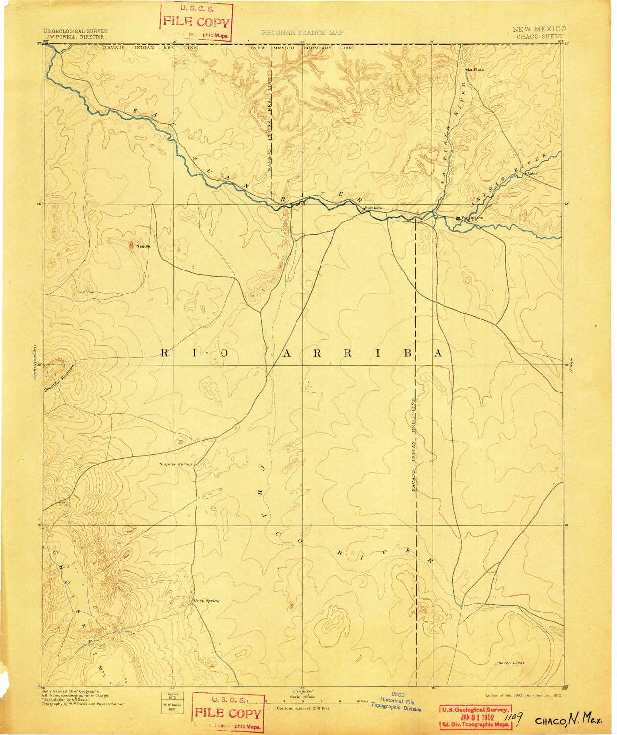 Chaco NM Topographic Map - 1:250,000 Scale Historical Map (1892, Updated 1902) - 20 x 16.8 Inches - Perfect for Hiking, Research & Historical Exploration