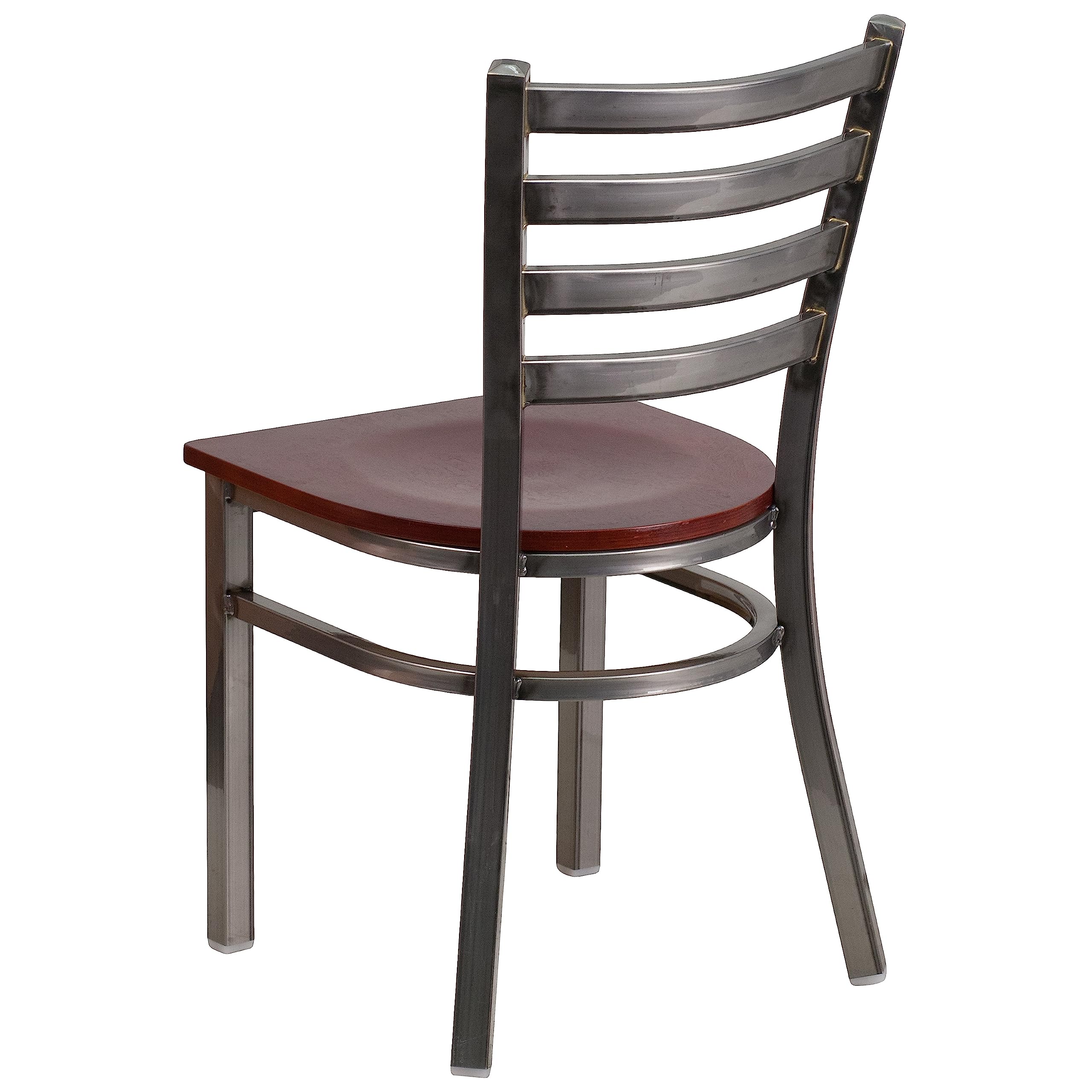 Flash Furniture HERCULES Series Clear Coated Ladder Back Metal Restaurant Chair with Mahogany Wood Seat - Commercial Dining, Kitchen, Bar & Cafe Use