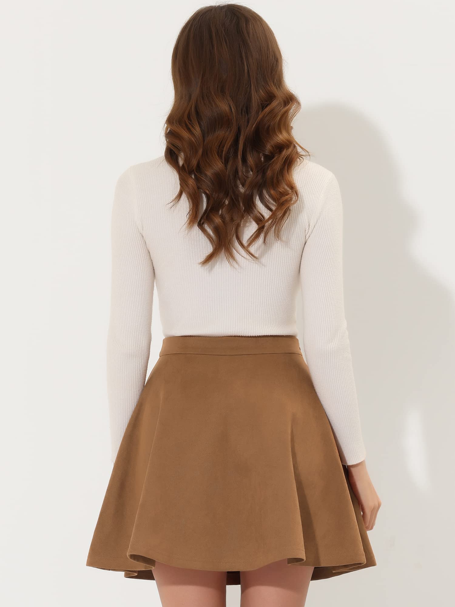 Allegra K Women's Faux Suede Mini Skirt - Flared A-Line Skater Skirt for Casual Wear | Perfect for Office, Date Night & Weekend Outfits