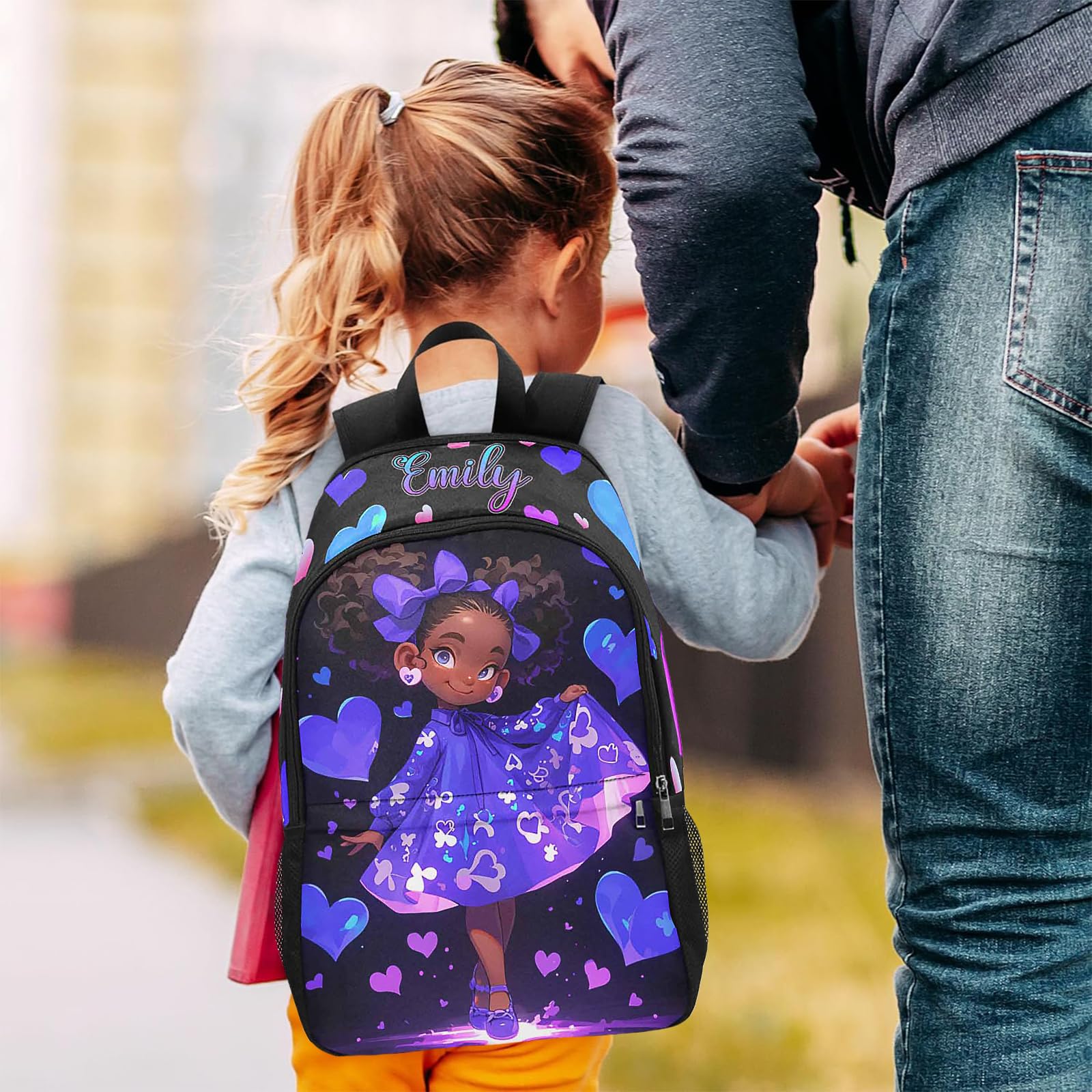 Personalized Kids Backpack for Girls - Custom Name Heart Print School Bag with Lunch Box, Durable Daypack for Travel, School & Dance | Perfect Back to School Gift for Students