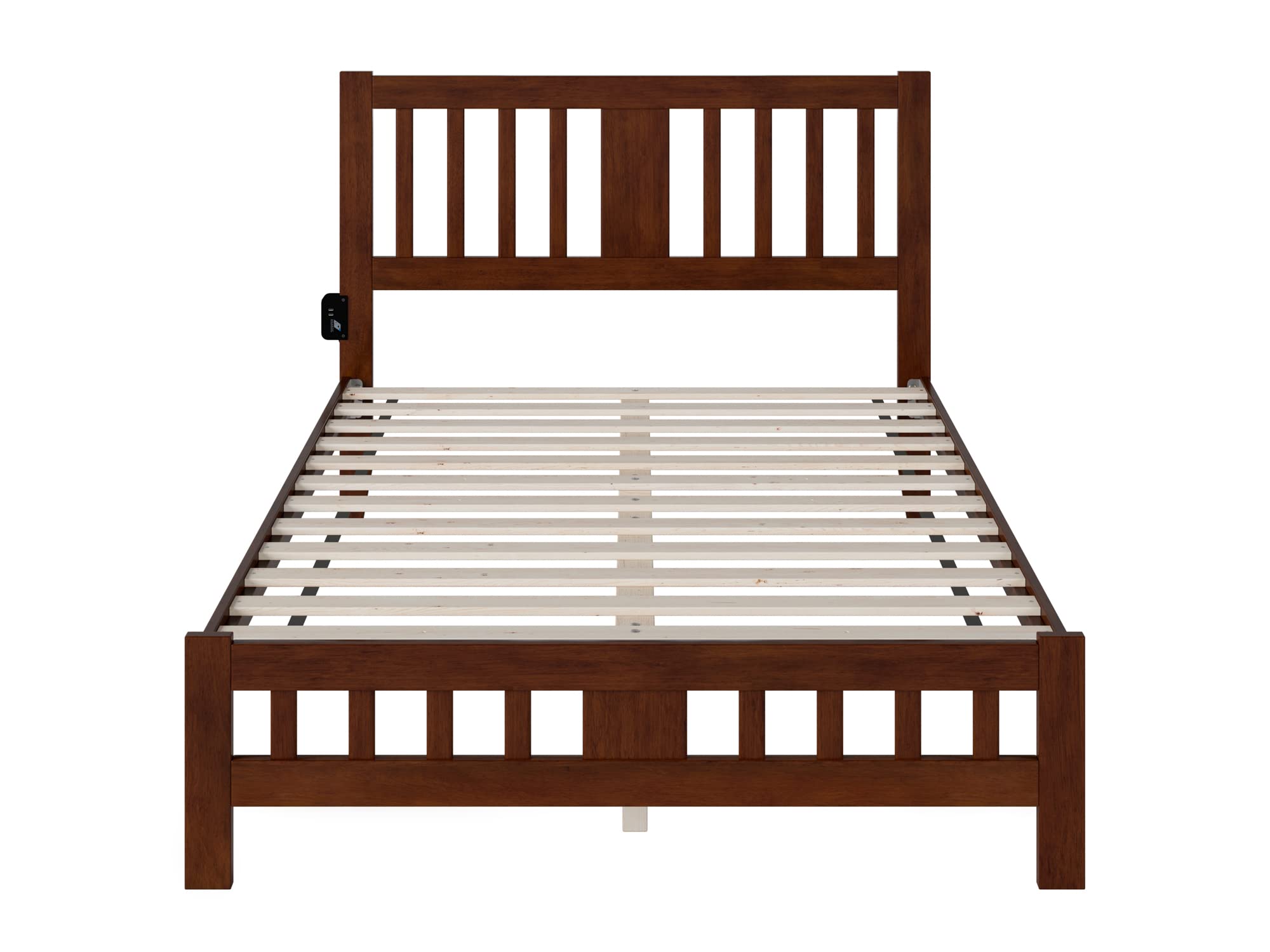AFI Tahoe Full Size Platform Bed with Footboard & USB Charging Station - Solid Walnut Wood Frame - Modern Bedroom Furniture for Small Spaces & Guest Rooms