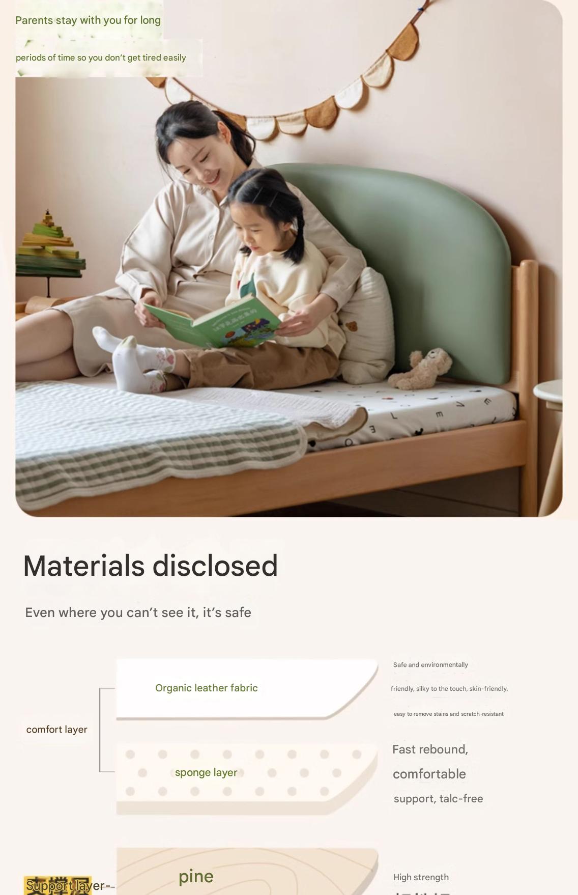 Organic Solid Wood Children's Bed - Birch & Beech Frame with Premium Leather Accents | Safe, Non-Toxic Toddler Bed for Nursery, Bedroom & Montessori Rooms