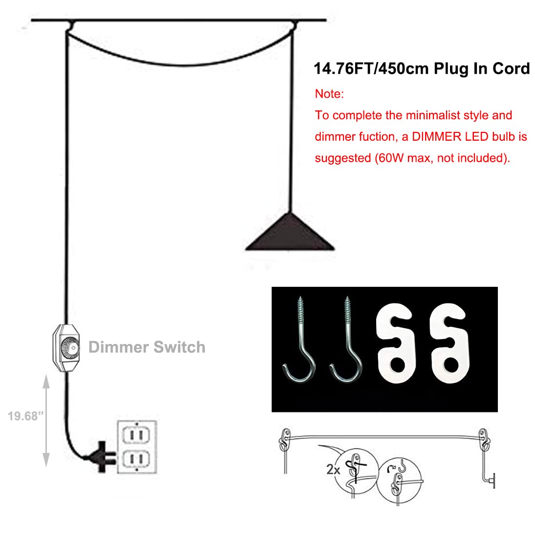 Kiven Industrial Plug-in Pendant Light - Adjustable Hanging Cage Lighting with Dimmer Switch (Brass Finish) - Perfect for Kitchen Island, Dining Room, Bedroom & Farmhouse Decor